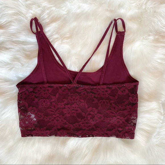 AMERICAN EAGLE OUTFITTERS Size S Lace Racerback Bralette Burgundy - Picture 2 of 5